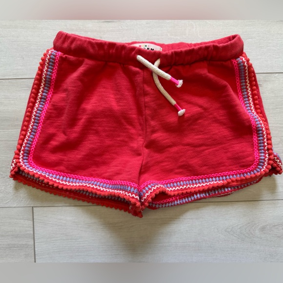 Mini Boden Girls Jam Red Pom Trim Jersey Shorts size 11y - Picture 1 of 4